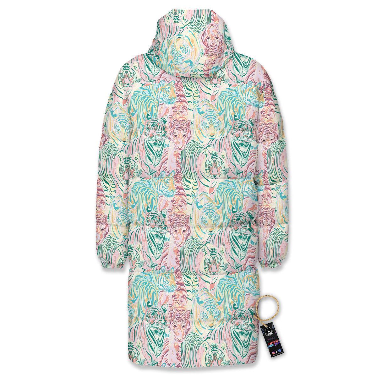 Girly Tigers Pastel Print Pattern Long Down Jacket