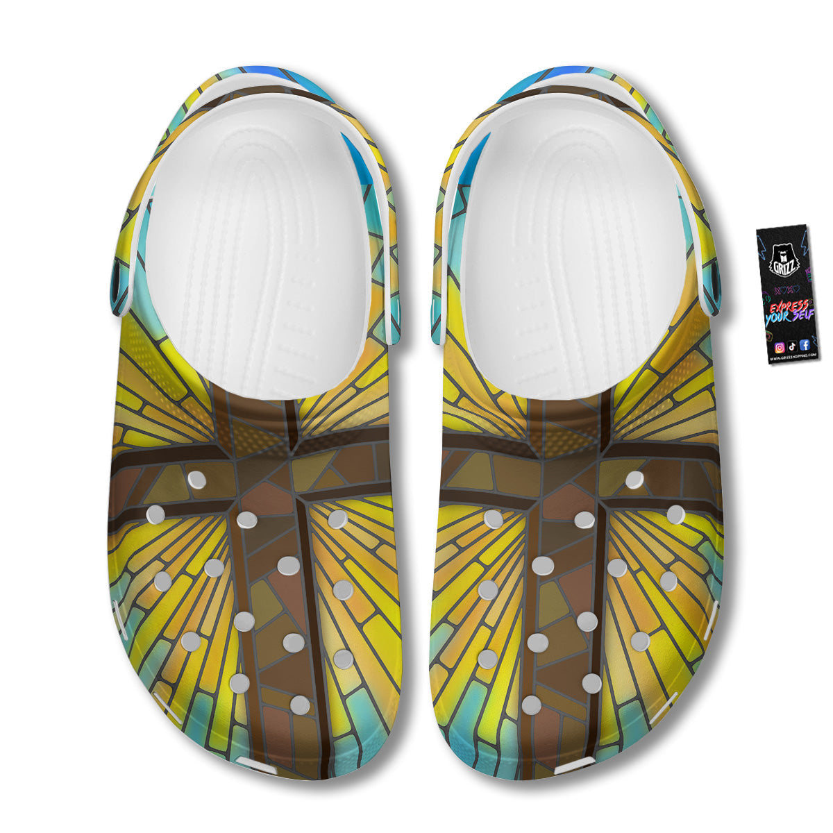 Glass Cross Blue Stained Print Clog-grizzshop