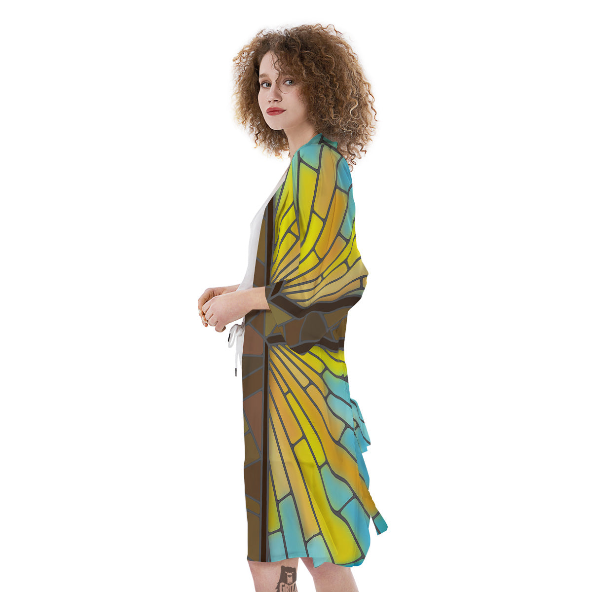 Glass Cross Blue Stained Print Kimono-grizzshop