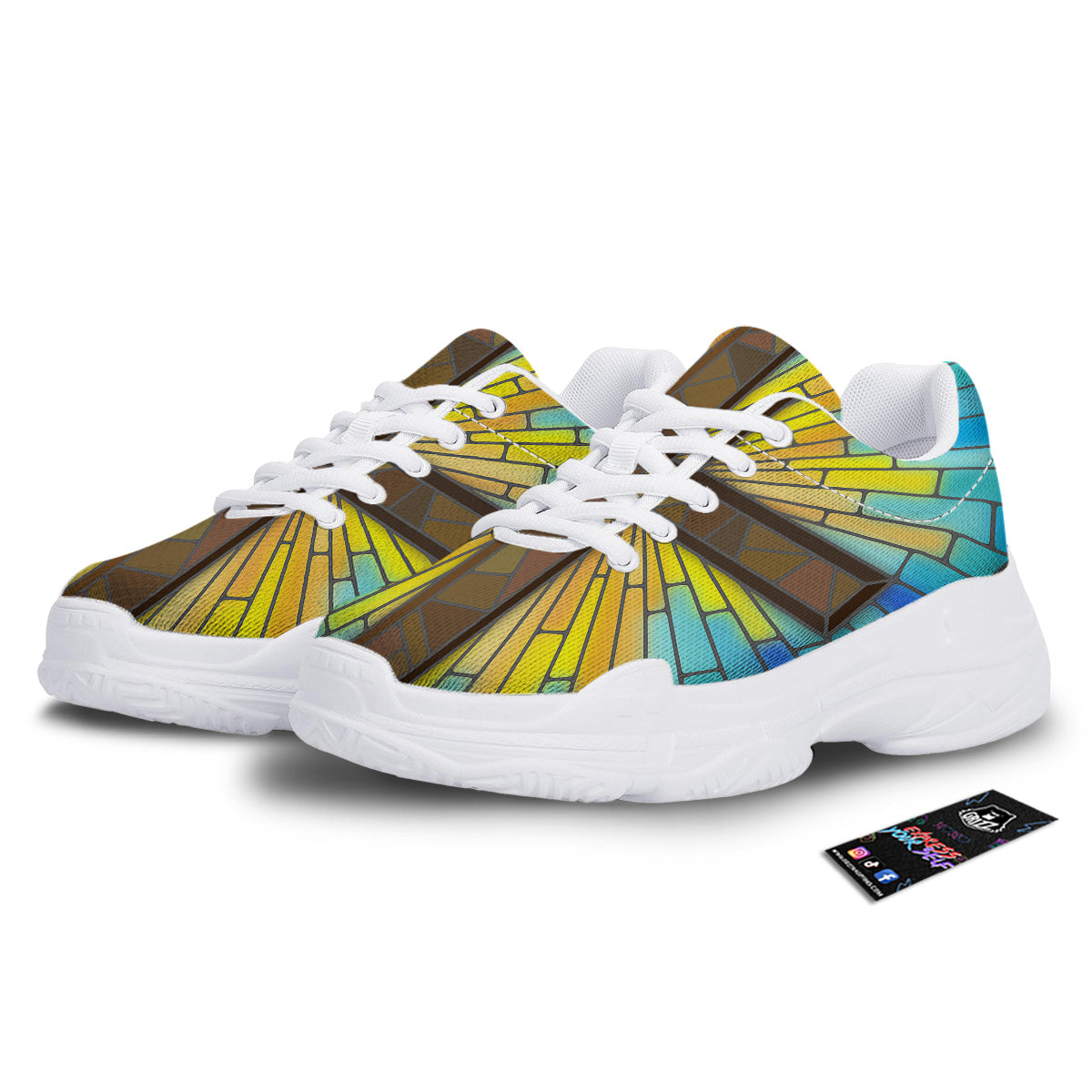 Glass Cross Blue Stained Print White Chunky Shoes-grizzshop