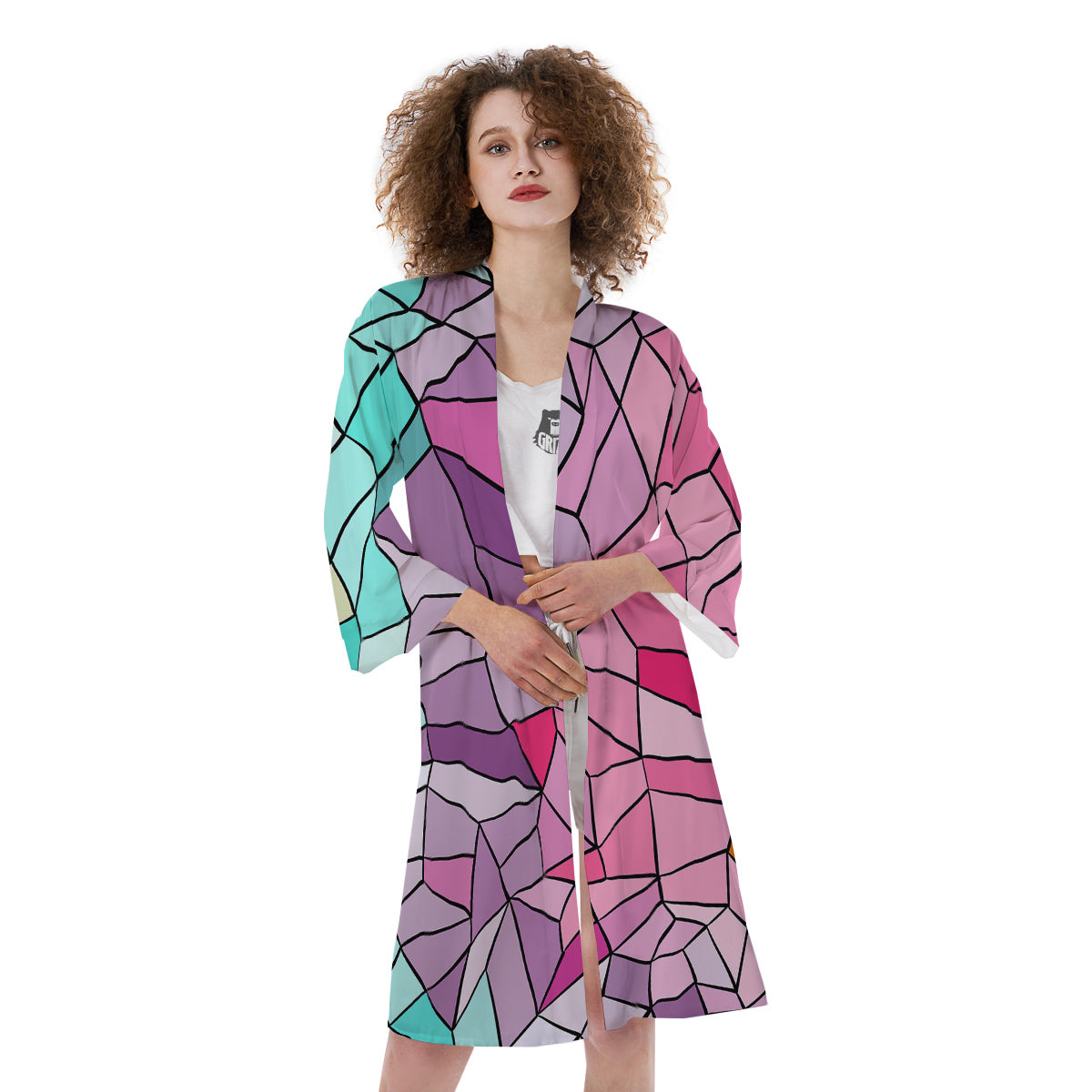 Glass Mosaic Colorful Stained Print Kimono-grizzshop