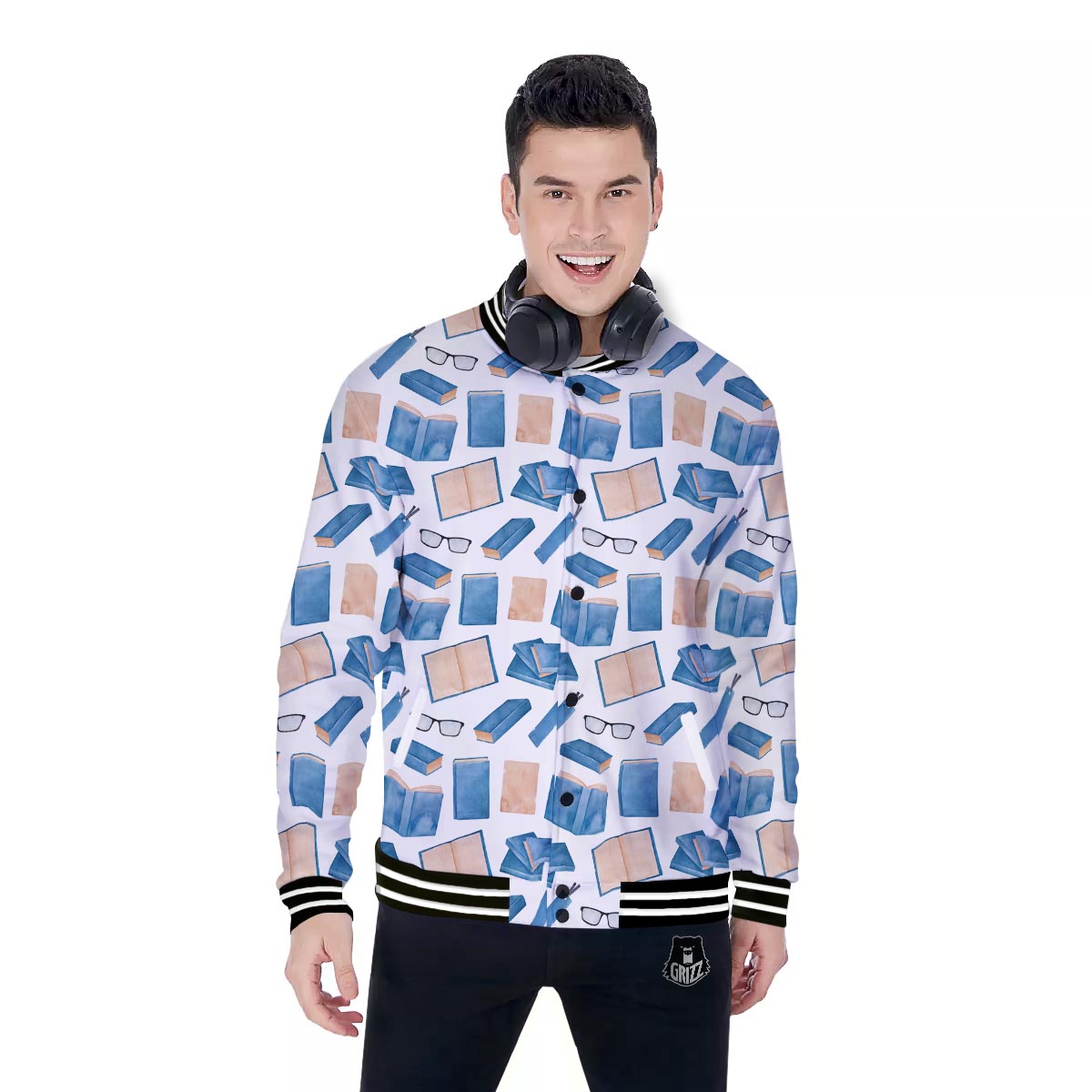 Glasses And Reading Books Print Pattern Baseball Jacket-grizzshop