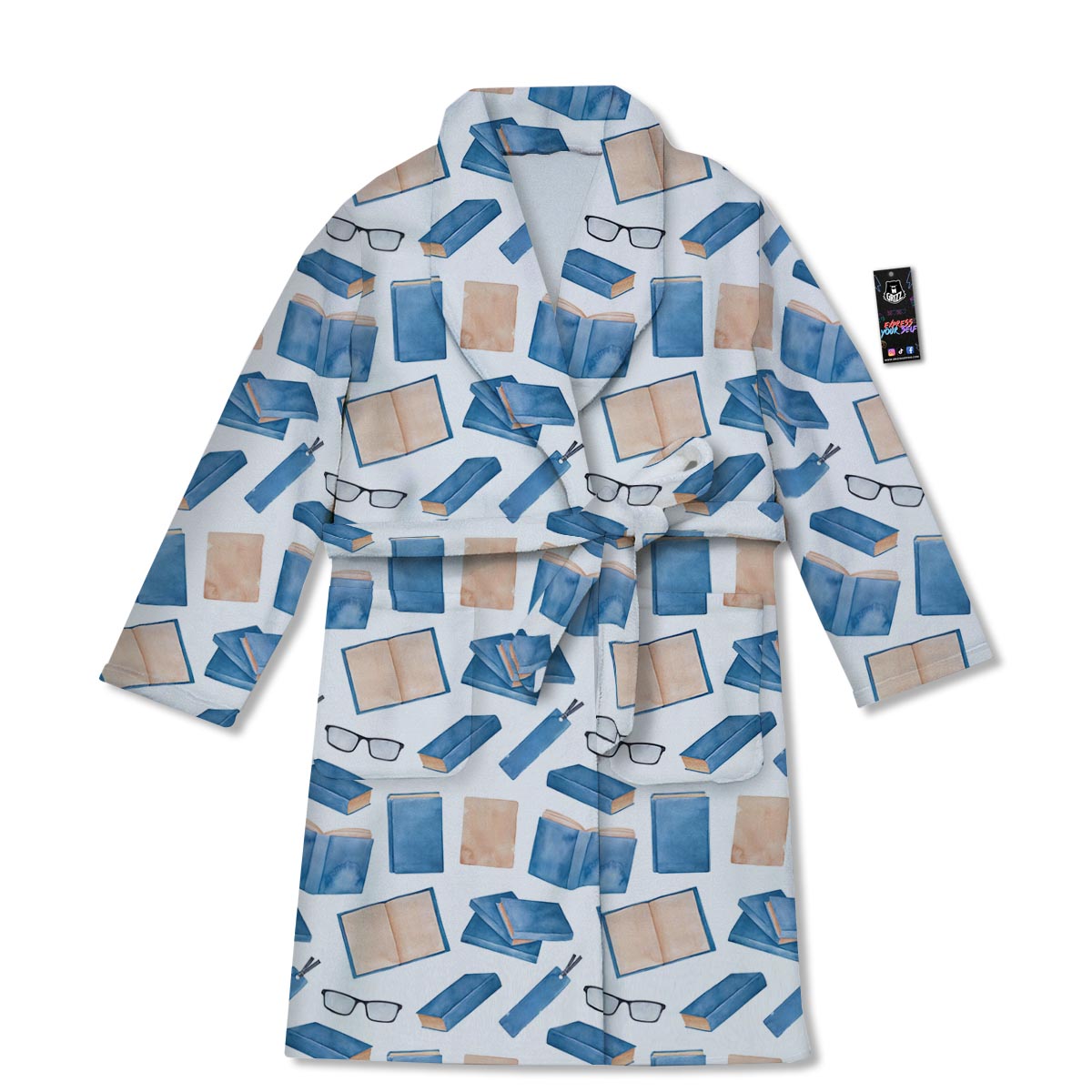 Glasses And Reading Books Print Pattern Bathrobe-grizzshop