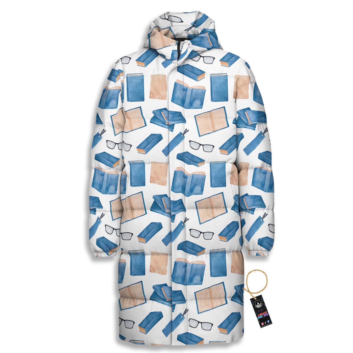 Glasses And Reading Books Print Pattern Long Down Jacket-grizzshop