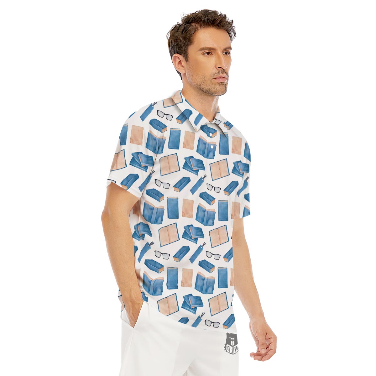 Glasses And Reading Books Print Pattern Men's Golf Shirts-grizzshop