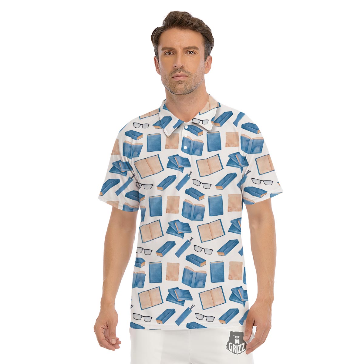 Glasses And Reading Books Print Pattern Men's Golf Shirts-grizzshop