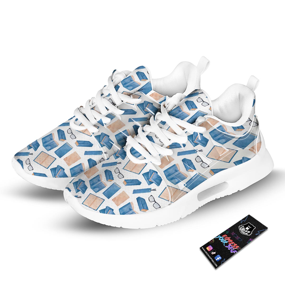 Glasses And Reading Books Print Pattern Tennis Shoes-grizzshop