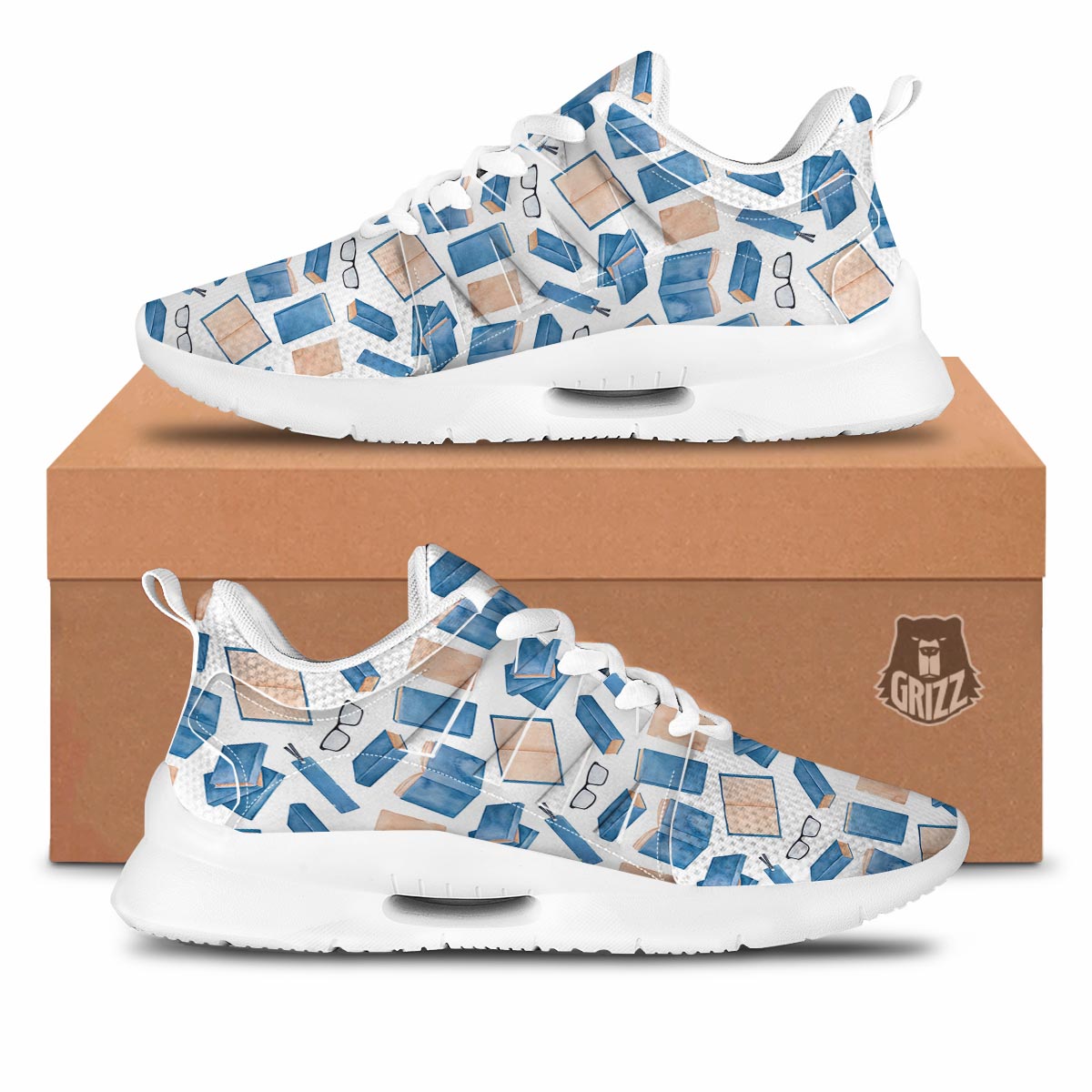 Glasses And Reading Books Print Pattern Tennis Shoes-grizzshop