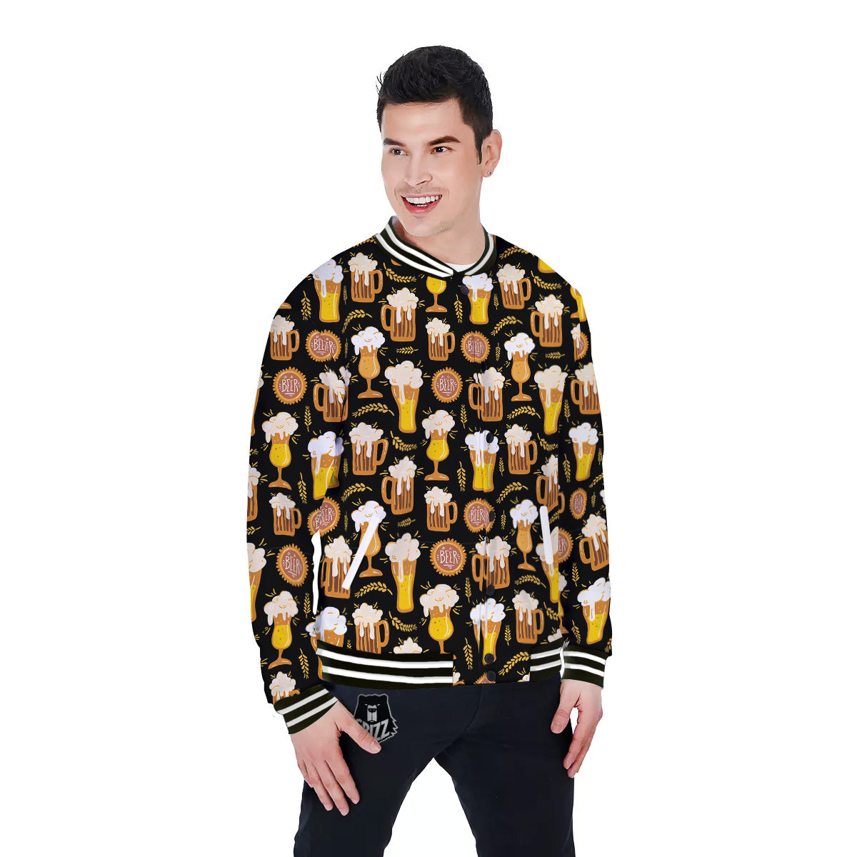 Glasses Of Beer Vintage Print Pattern Baseball Jacket-grizzshop
