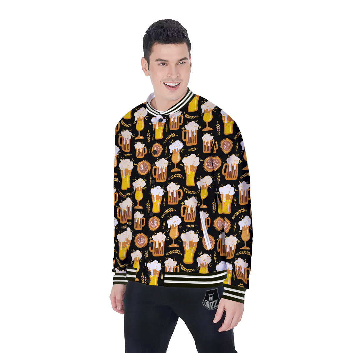 Glasses Of Beer Vintage Print Pattern Baseball Jacket-grizzshop