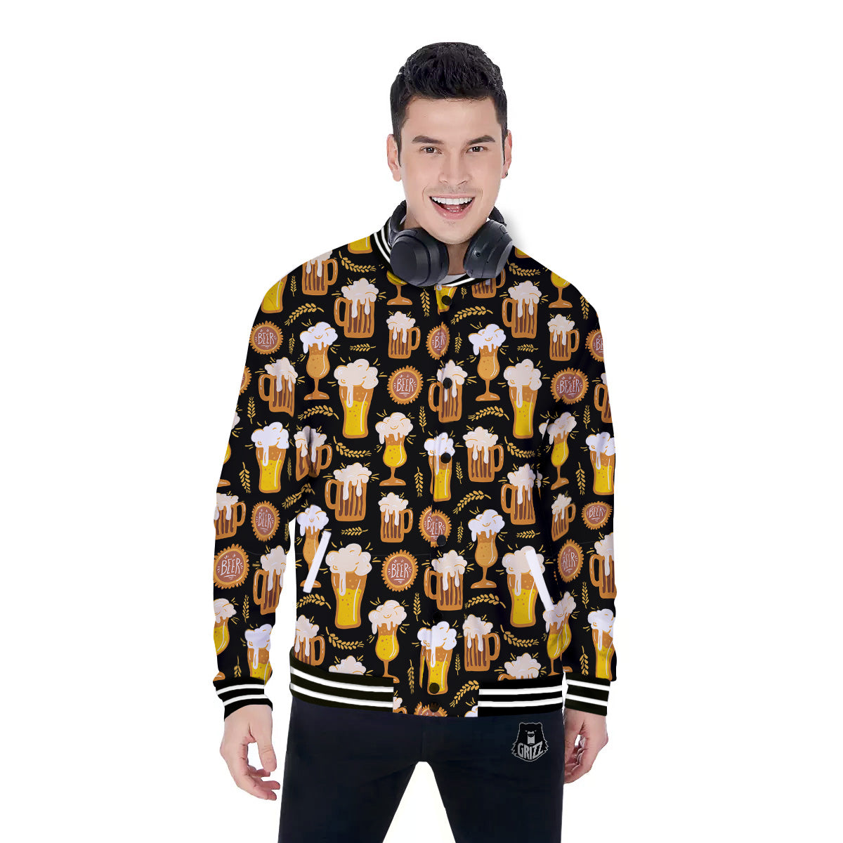Glasses Of Beer Vintage Print Pattern Baseball Jacket-grizzshop