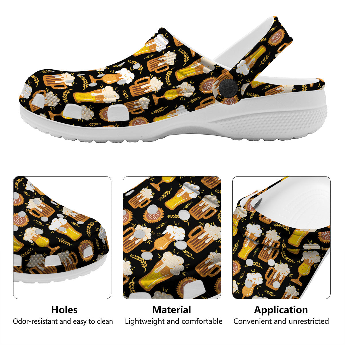 Glasses Of Beer Vintage Print Pattern Clog-grizzshop