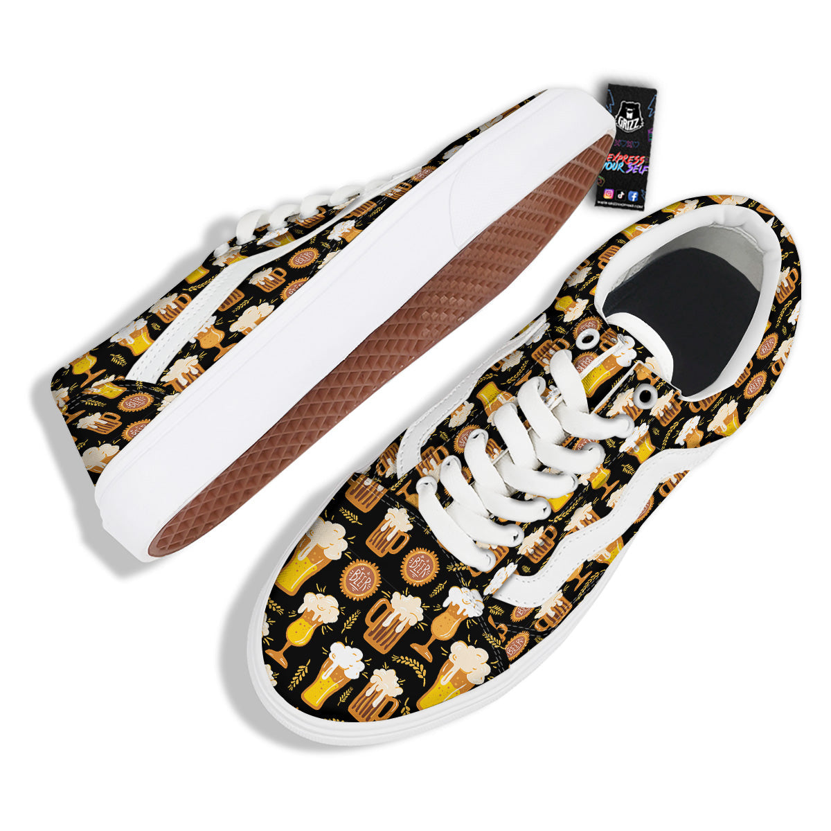 Glasses Of Beer Vintage Print Pattern Skate Shoes-grizzshop