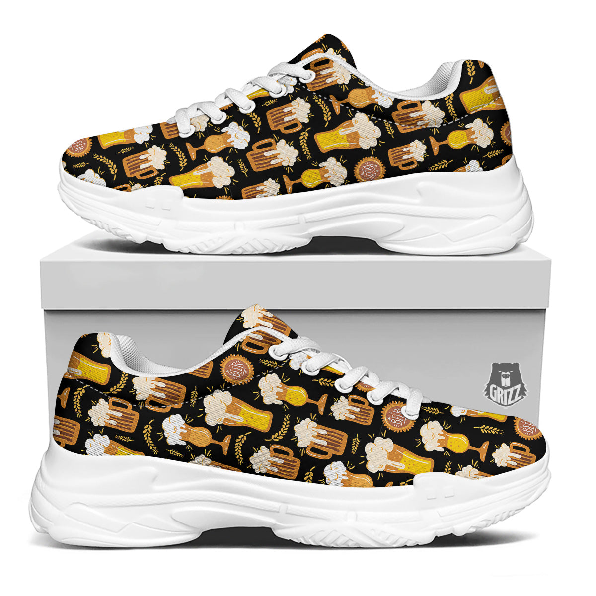 Glasses Of Beer Vintage Print Pattern White Chunky Shoes-grizzshop