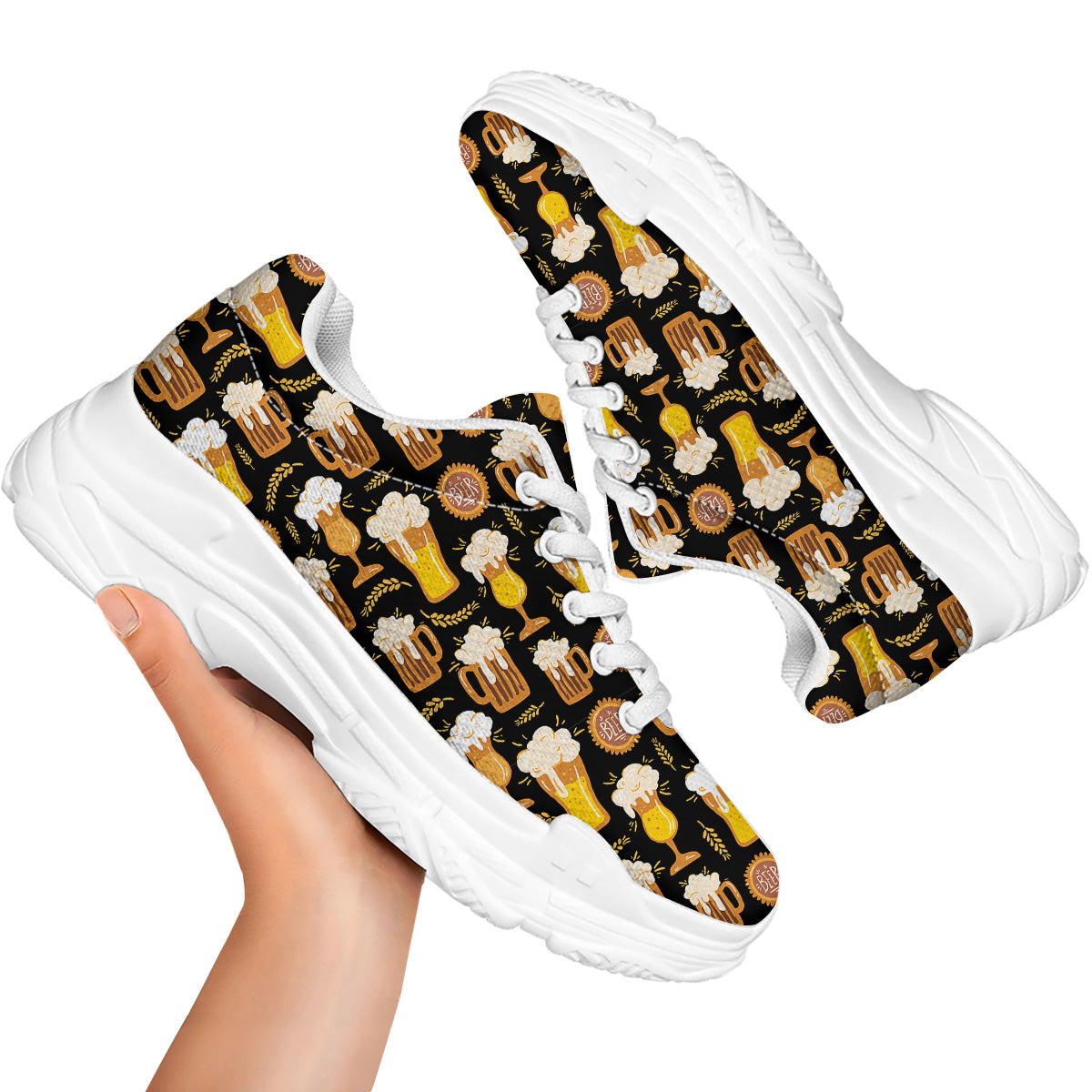 Glasses Of Beer Vintage Print Pattern White Chunky Shoes-grizzshop