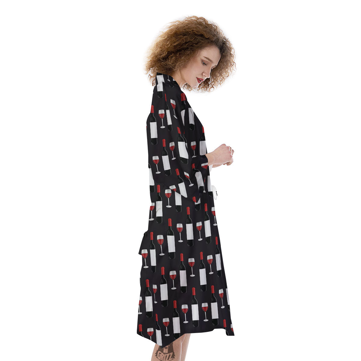 Glasses Of Wine And Bottles Print Pattern Kimono-grizzshop