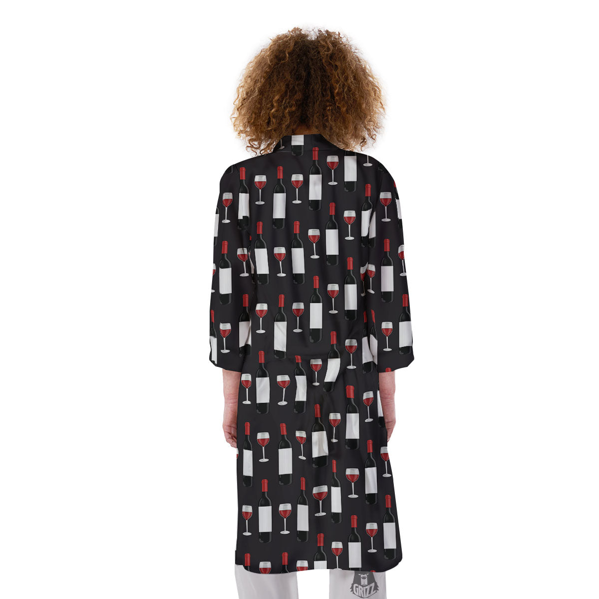 Glasses Of Wine And Bottles Print Pattern Kimono-grizzshop