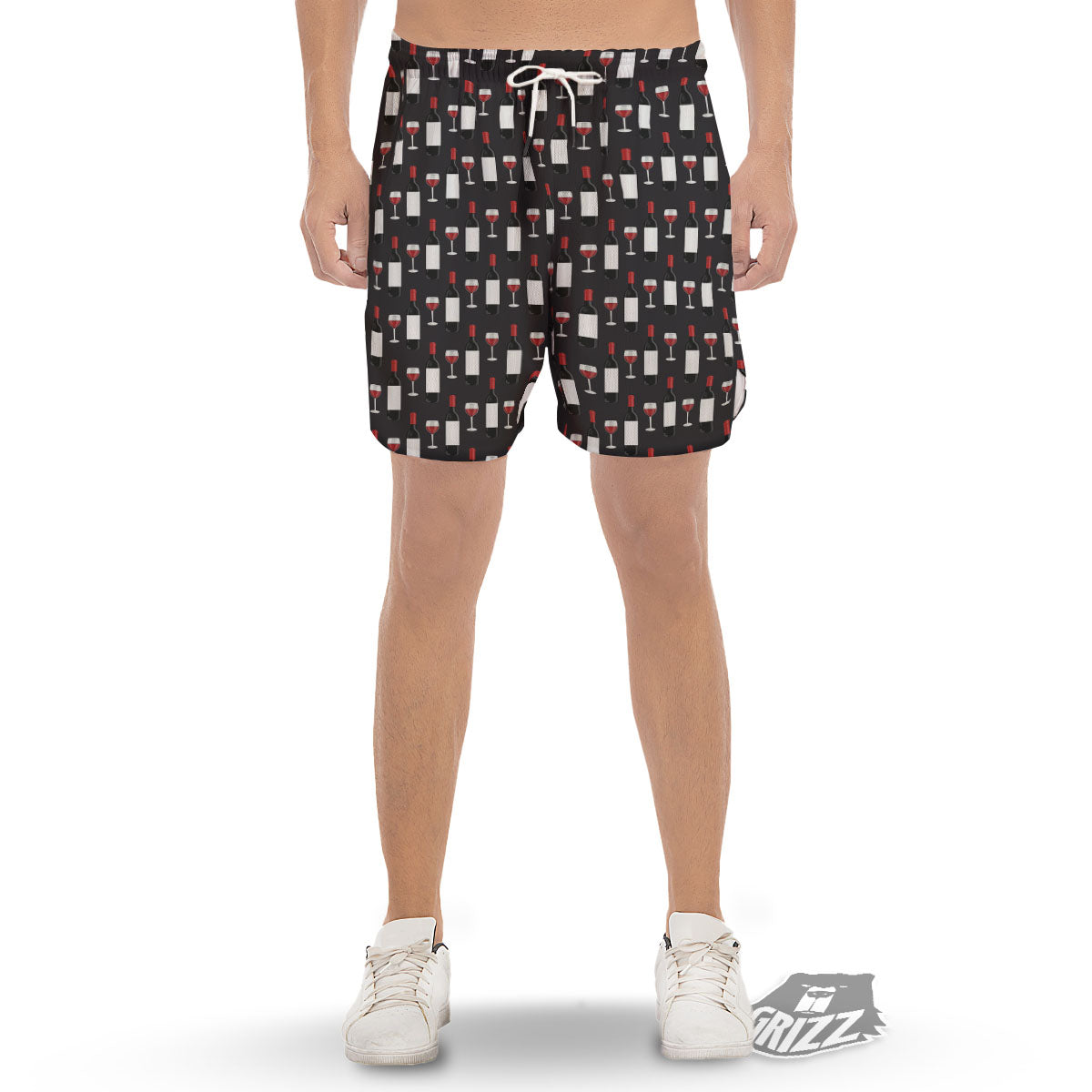 Glasses Of Wine And Bottles Print Pattern Men's Gym Shorts-grizzshop