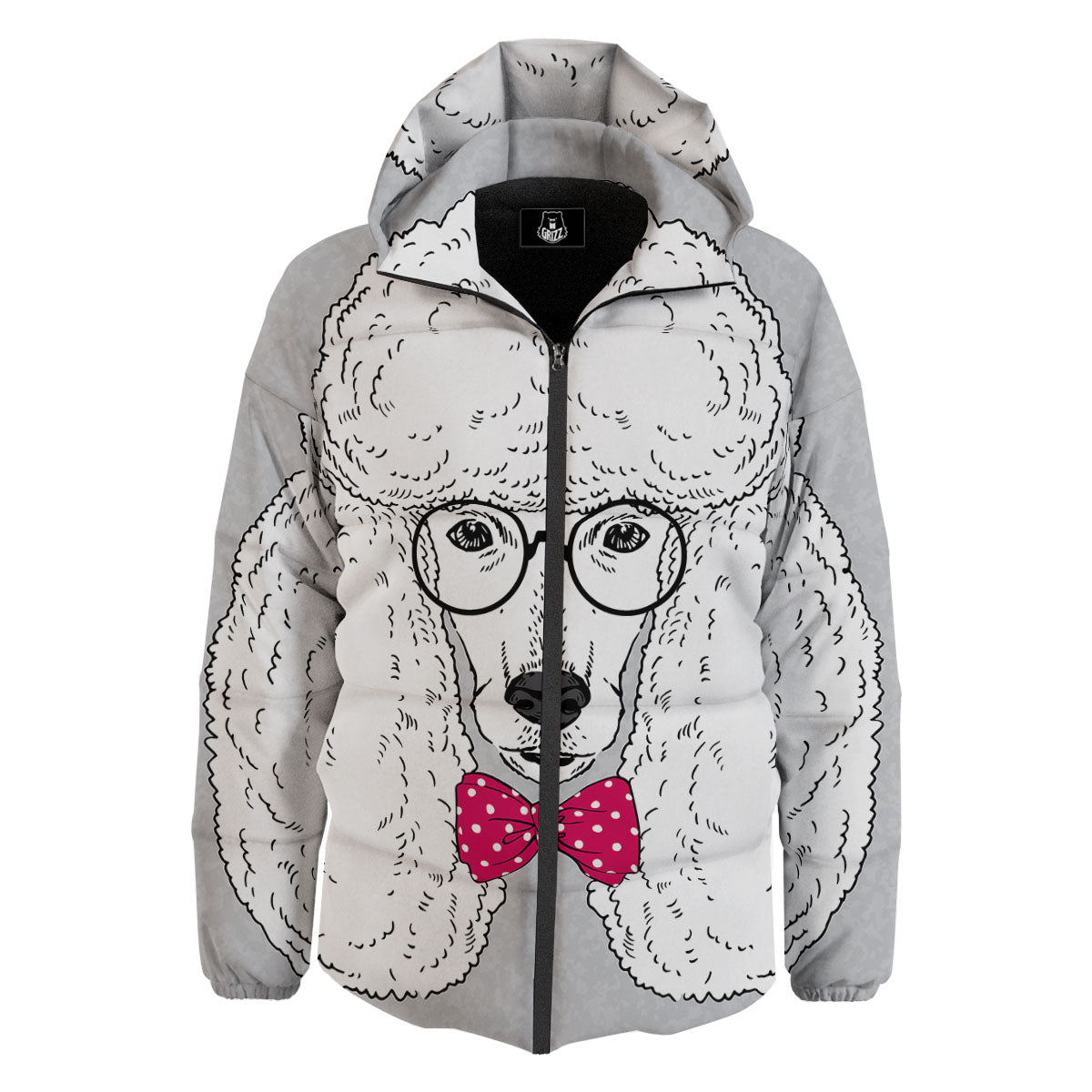 Glasses Poodle Print Down Jacket-grizzshop