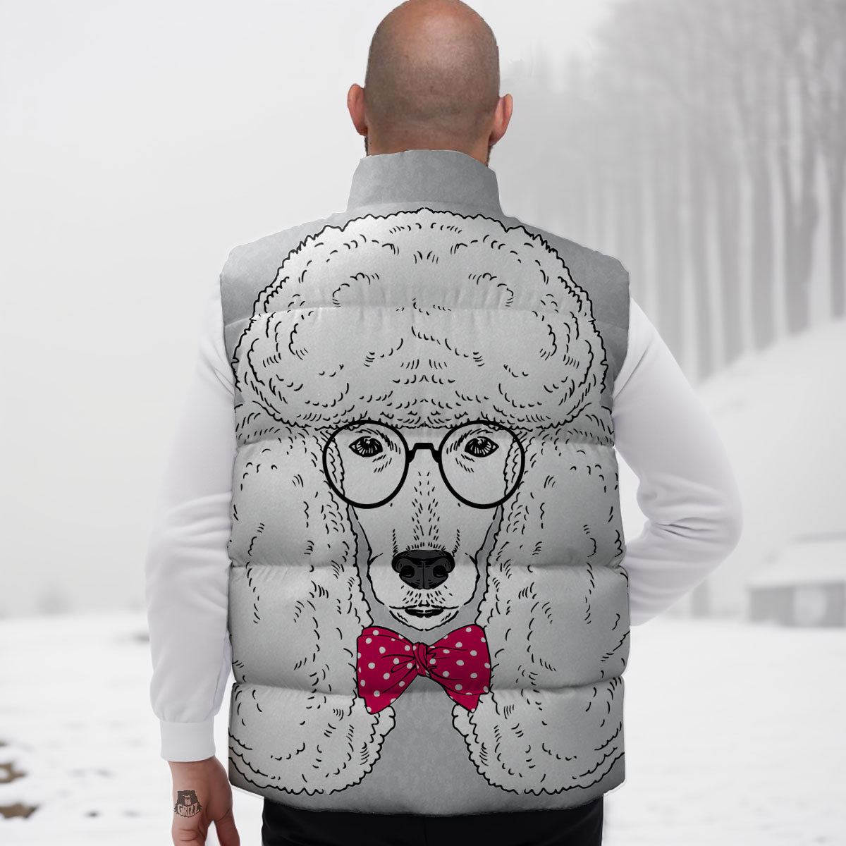 Glasses Poodle Print Down Vest-grizzshop