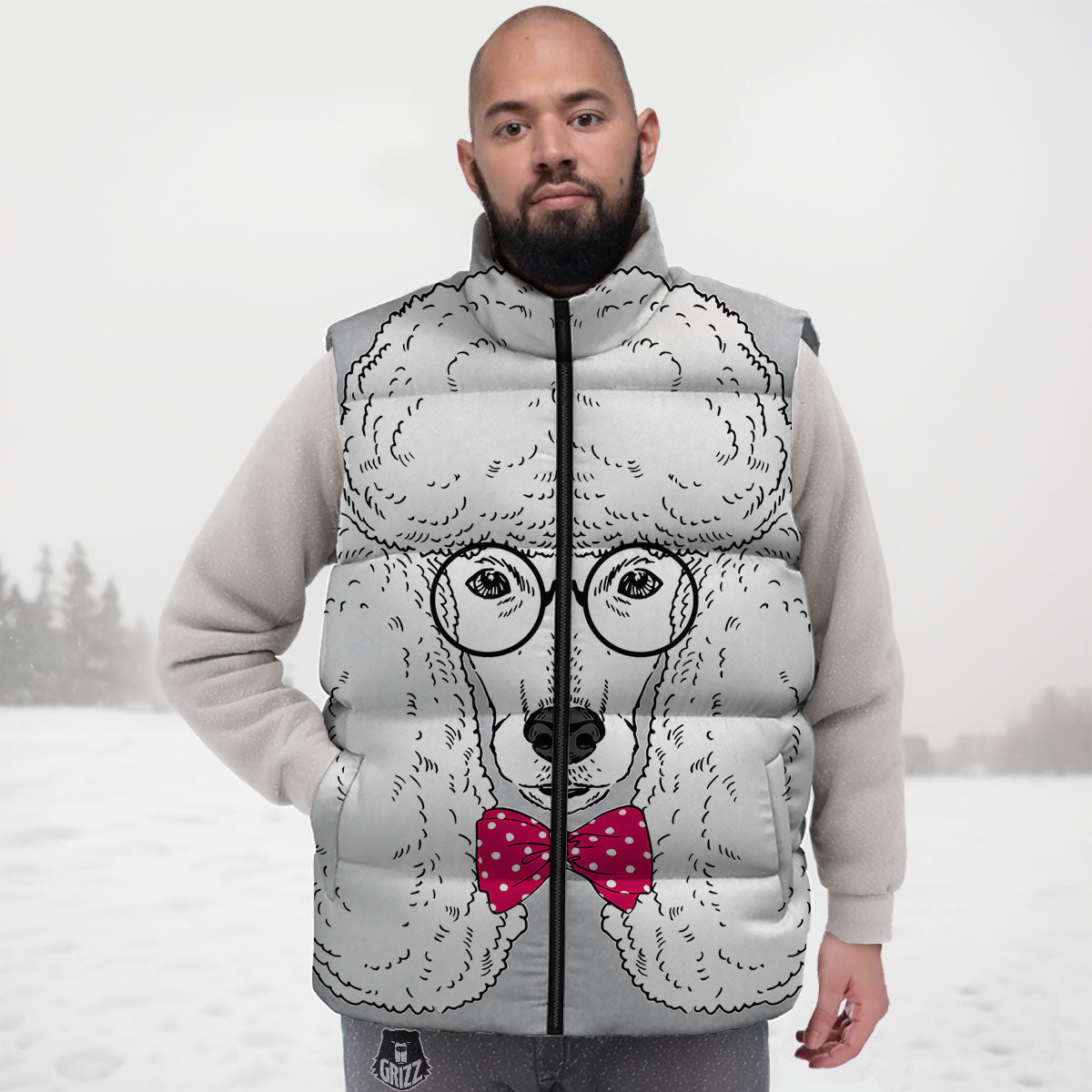 Glasses Poodle Print Down Vest-grizzshop