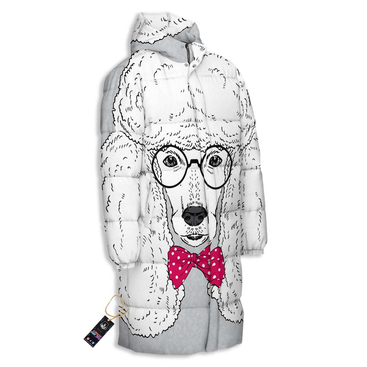 Glasses Poodle Print Long Down Jacket-grizzshop