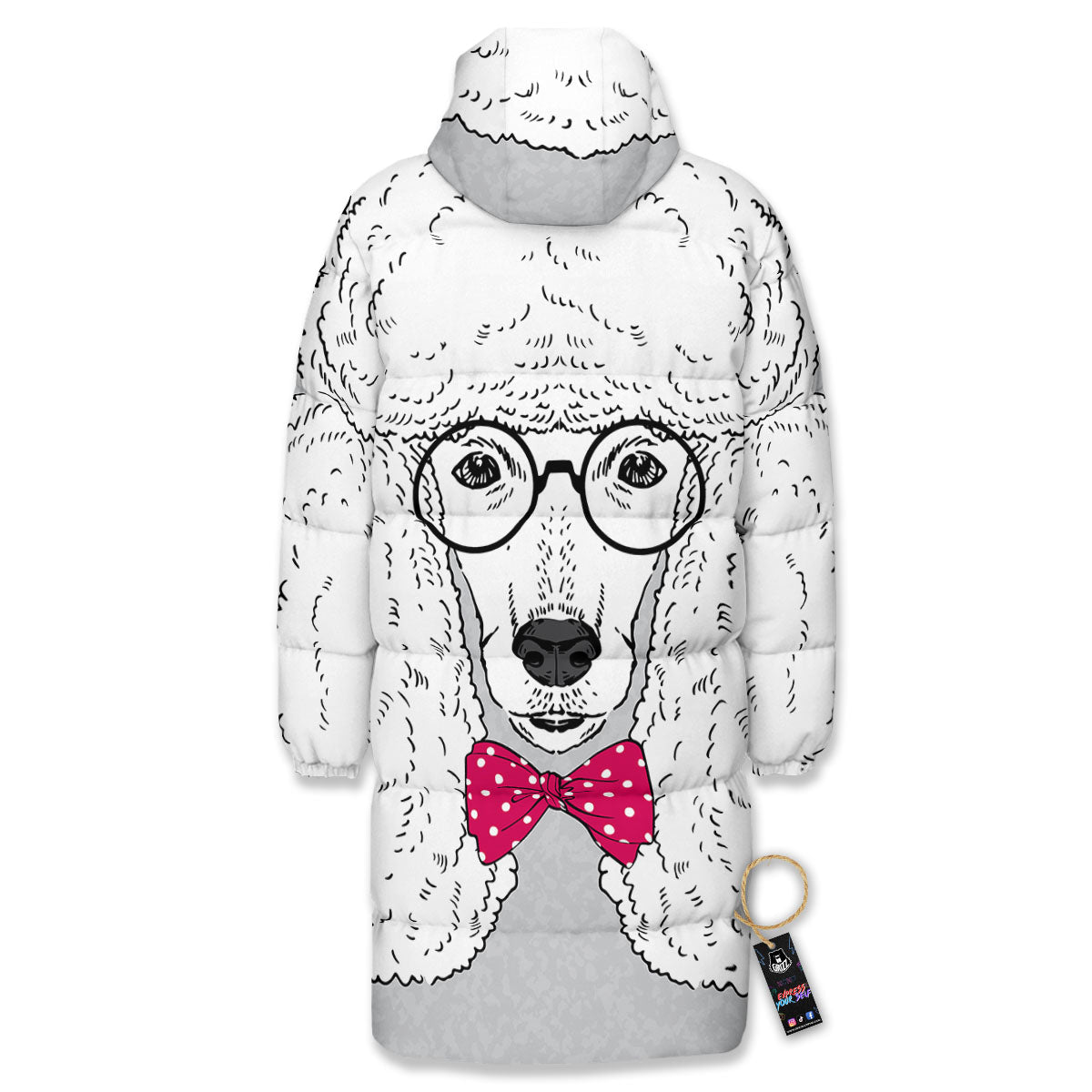 Glasses Poodle Print Long Down Jacket-grizzshop