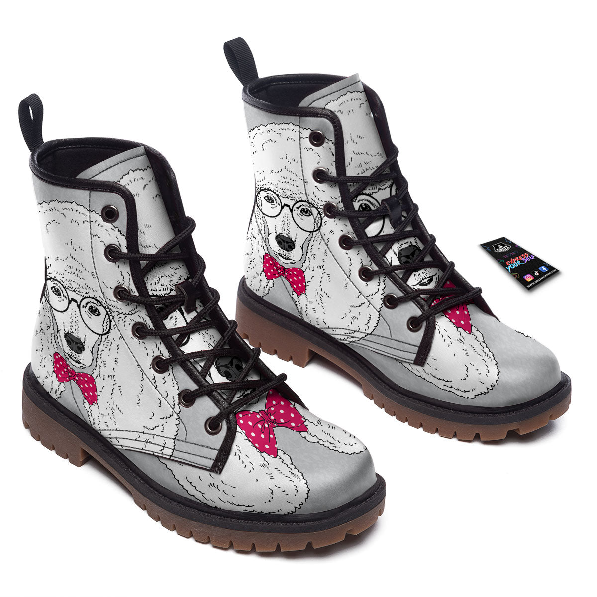 Glasses Poodle Print Work Boots-grizzshop