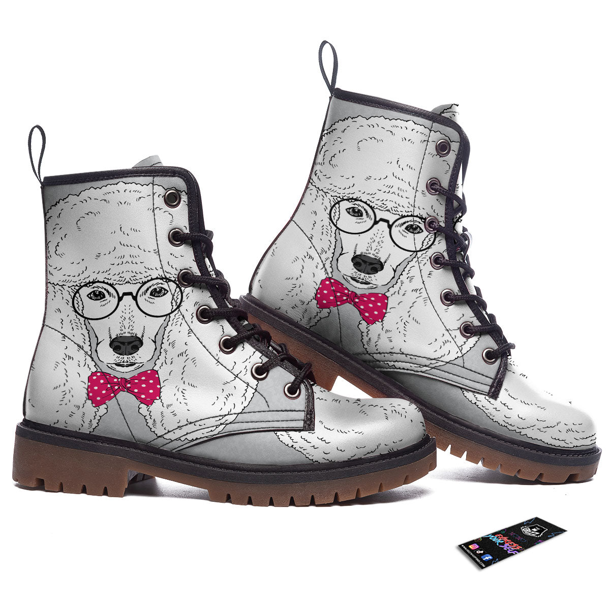 Glasses Poodle Print Work Boots-grizzshop