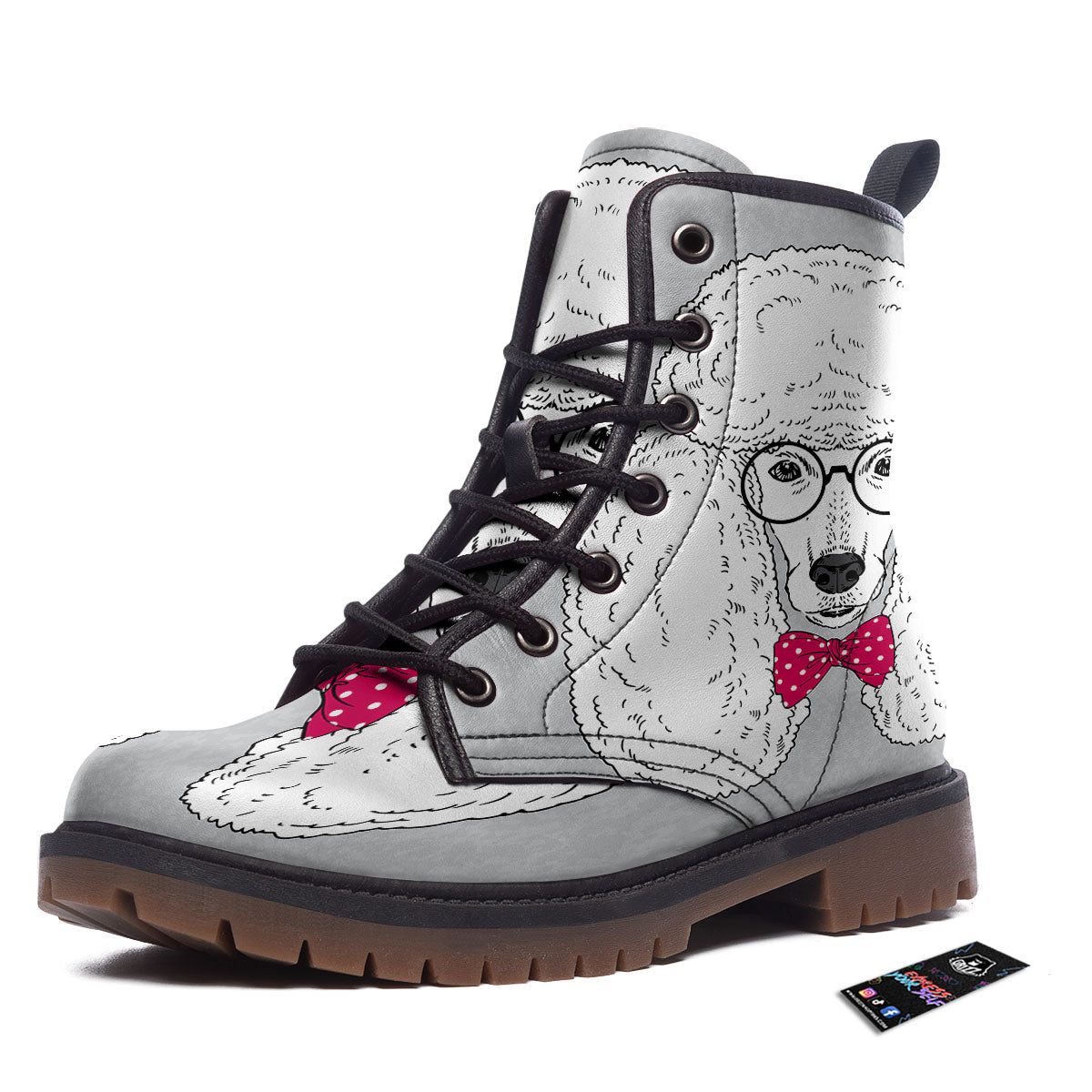 Glasses Poodle Print Work Boots-grizzshop
