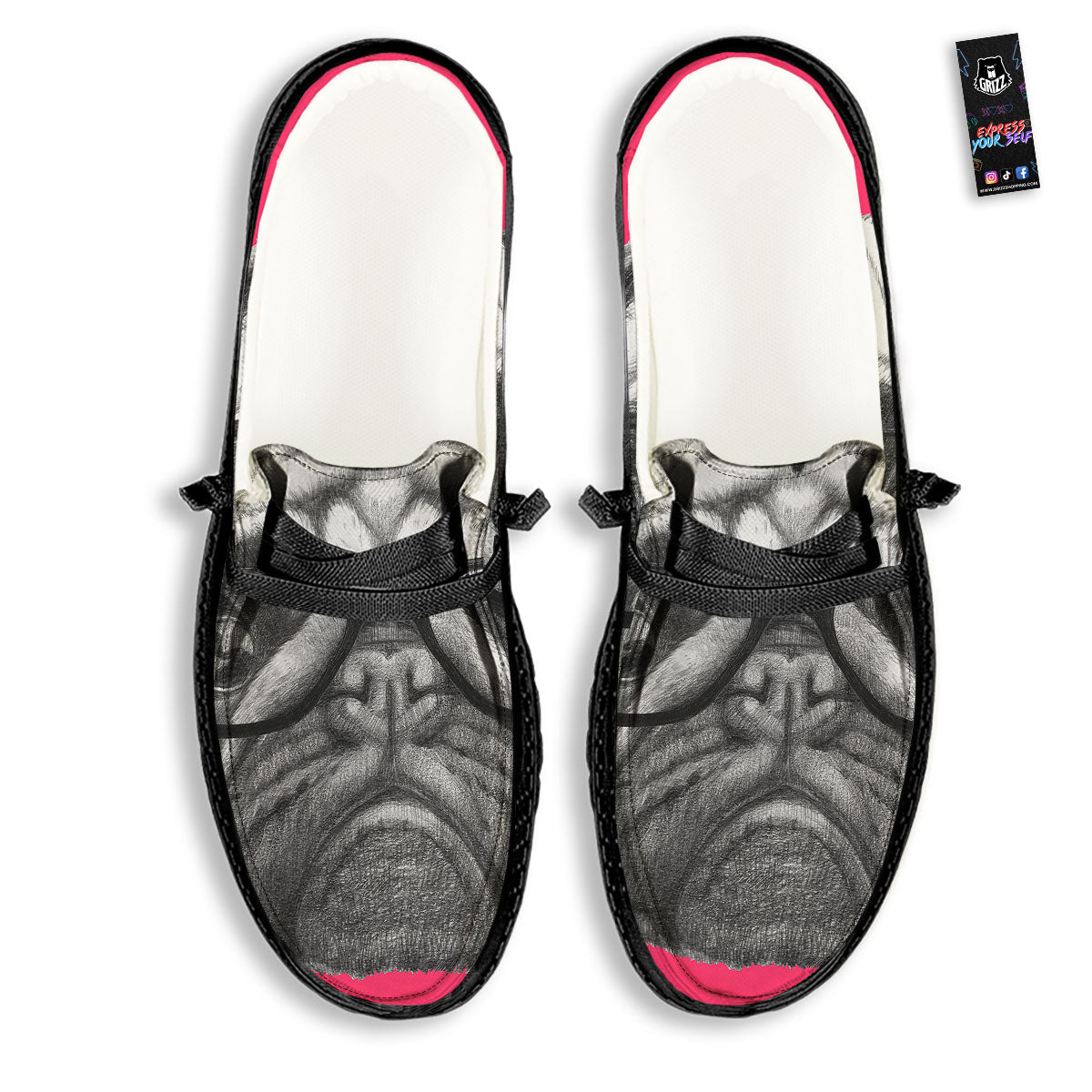 Glasses Pug Portrait Print Black Loafers-grizzshop