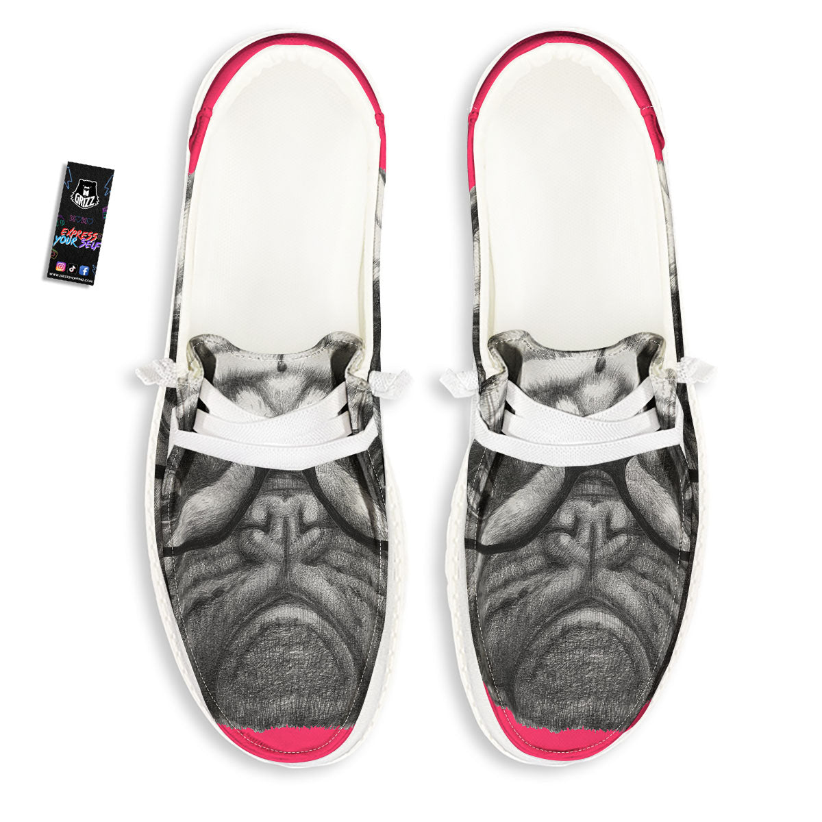 Glasses Pug Portrait Print Black Loafers-grizzshop