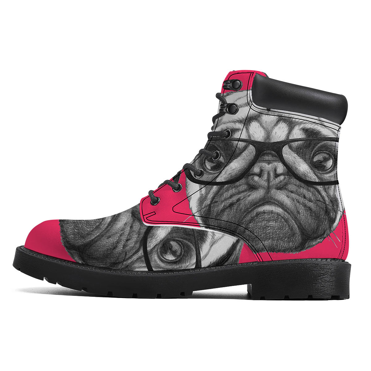 Glasses Pug Portrait Print Boots-grizzshop