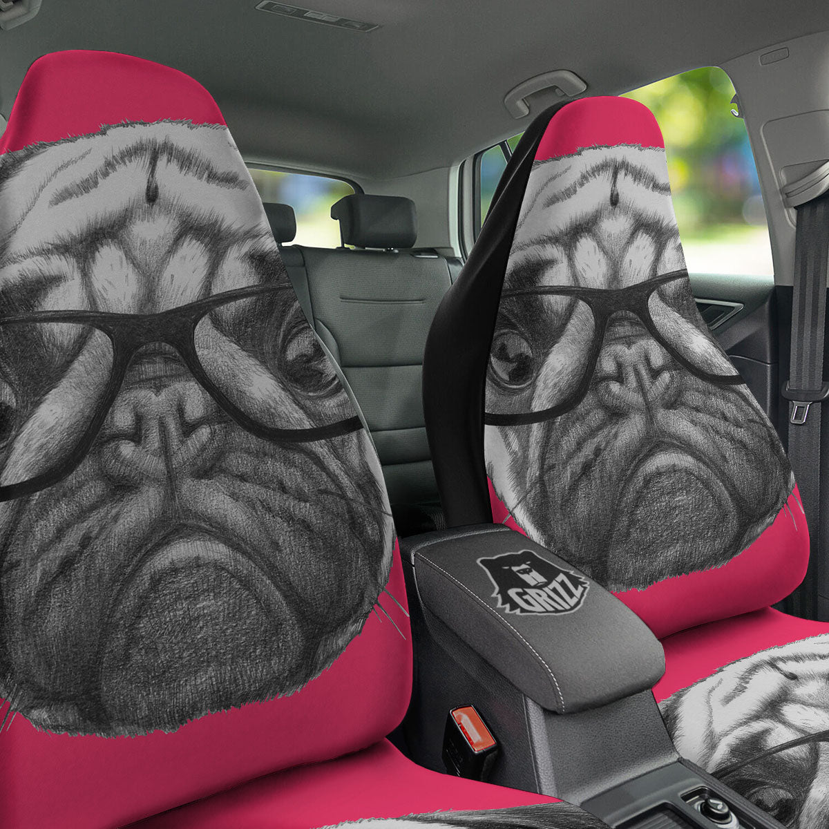 Glasses Pug Portrait Print Car Seat Covers-grizzshop