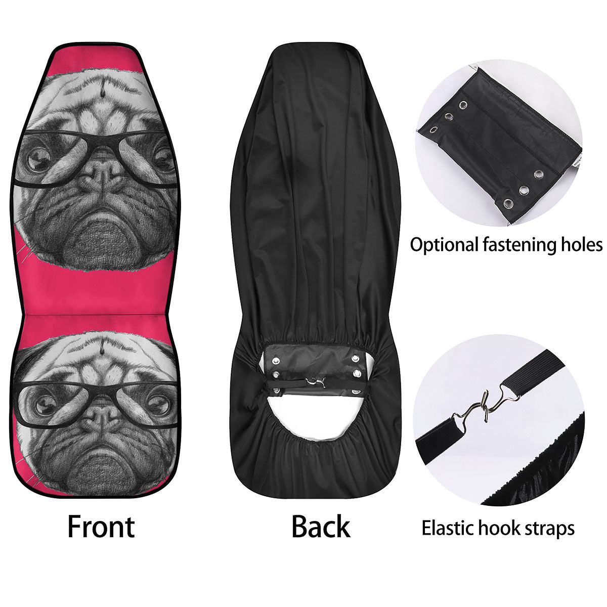 Glasses Pug Portrait Print Car Seat Covers-grizzshop