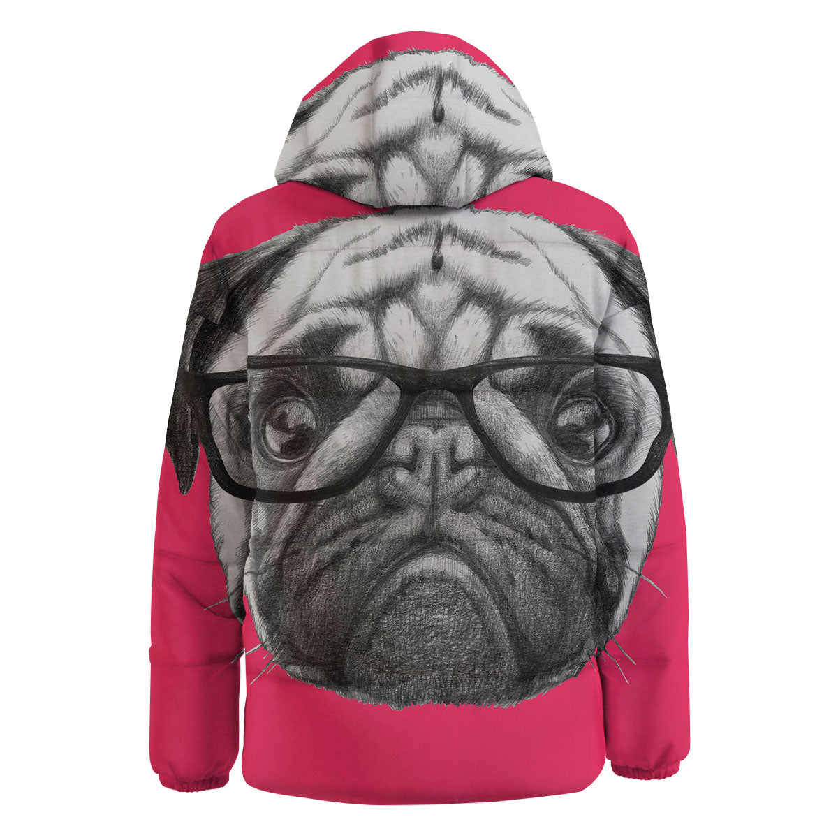 Glasses Pug Portrait Print Down Jacket-grizzshop