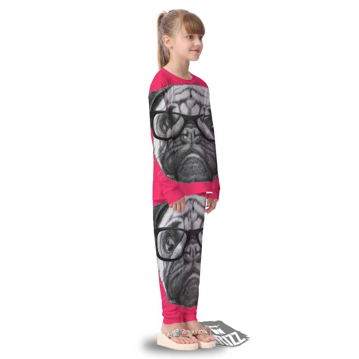 Glasses Pug Portrait Print Kid's Pajamas-grizzshop