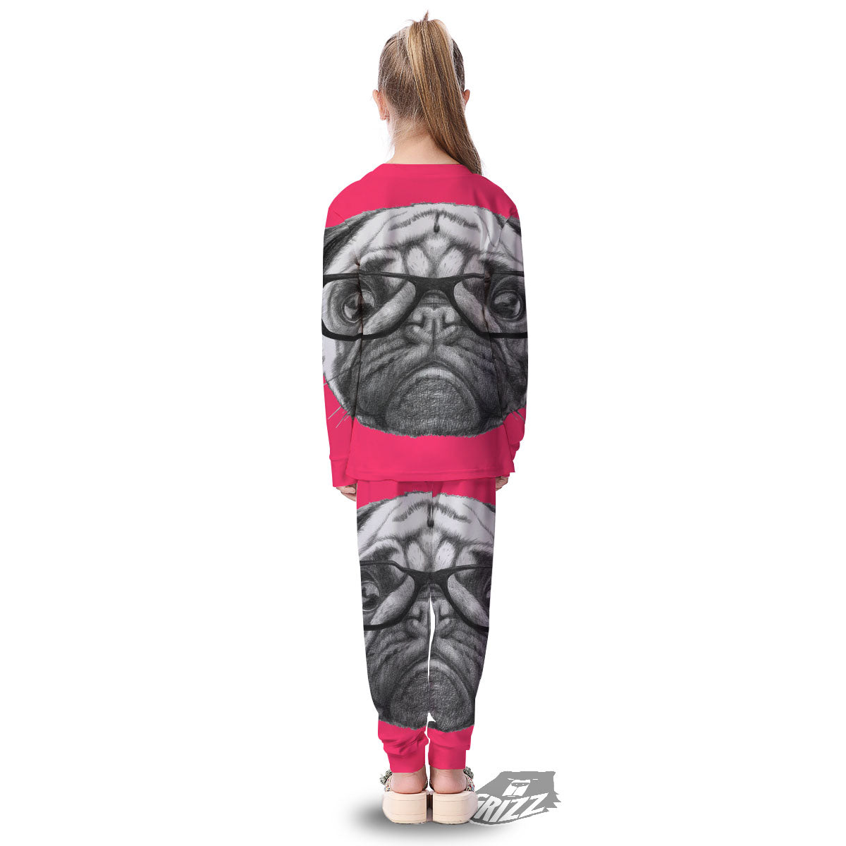 Glasses Pug Portrait Print Kid's Pajamas-grizzshop