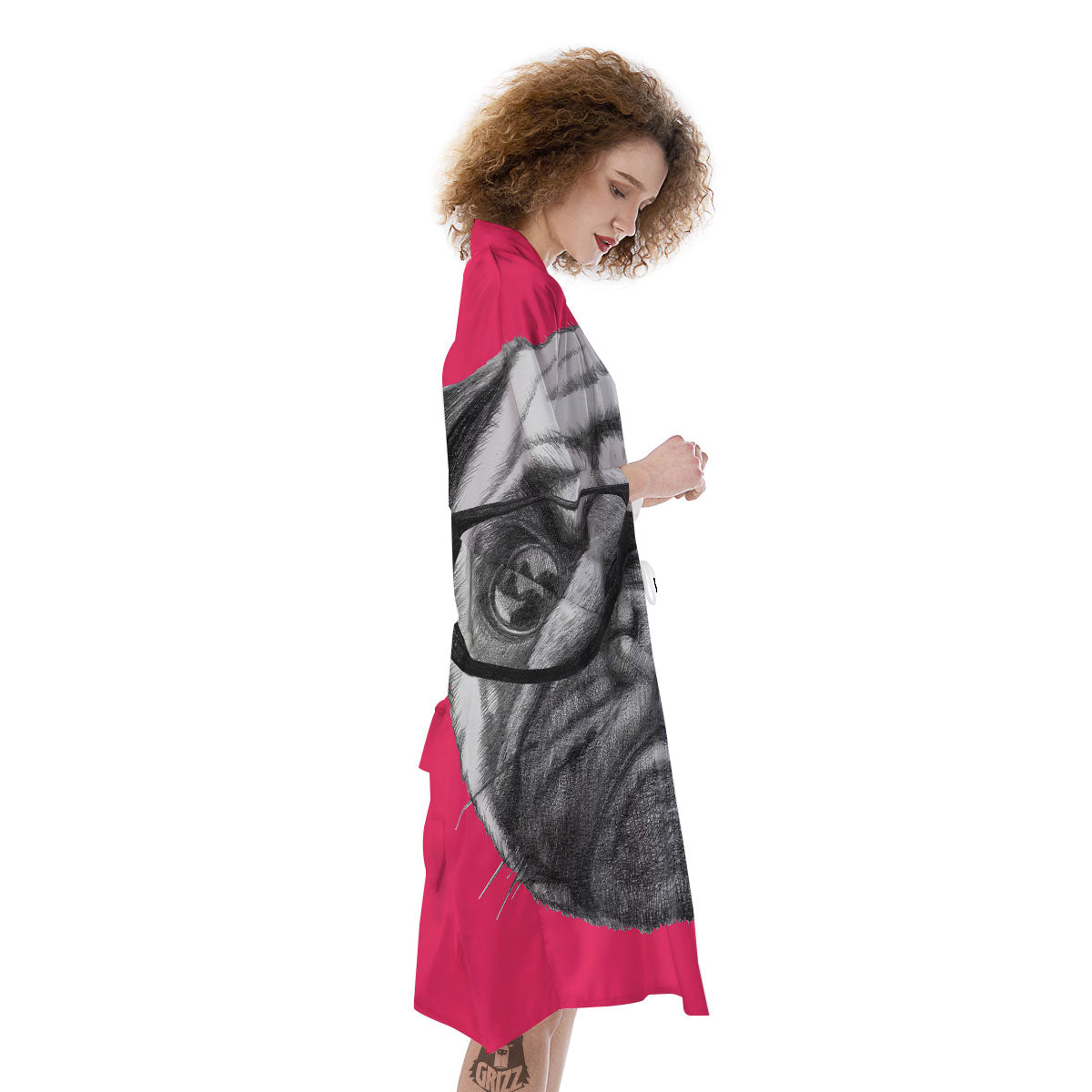 Glasses Pug Portrait Print Kimono-grizzshop