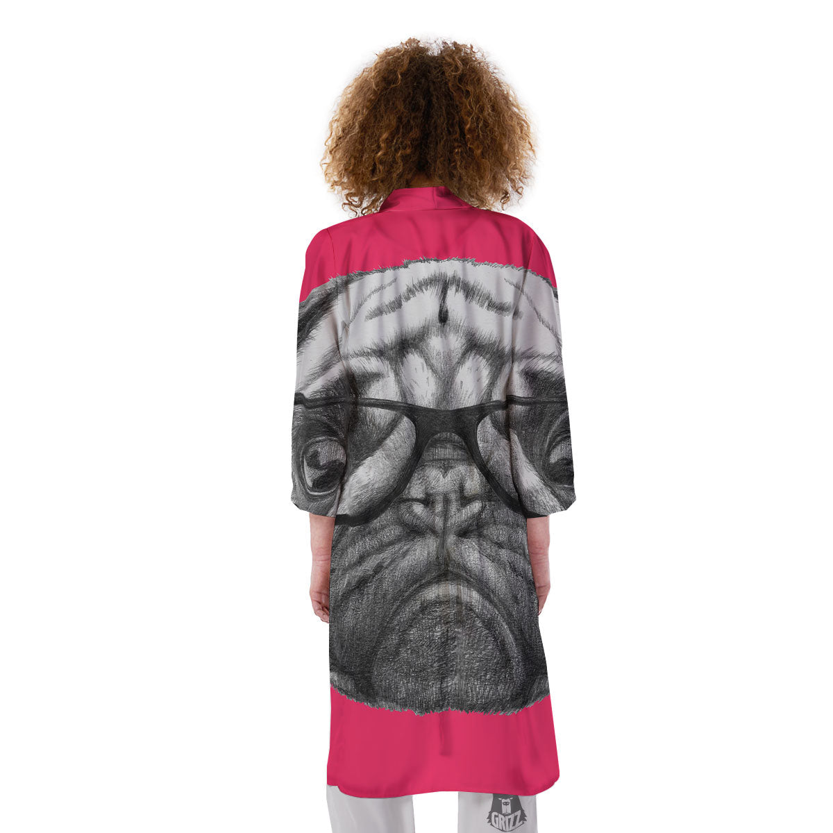 Glasses Pug Portrait Print Kimono-grizzshop