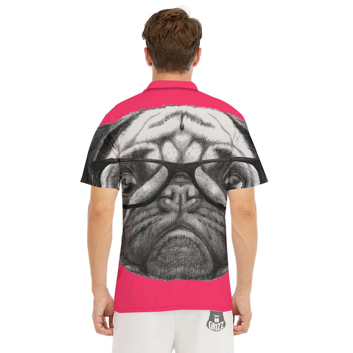 Glasses Pug Portrait Print Men's Golf Shirts-grizzshop