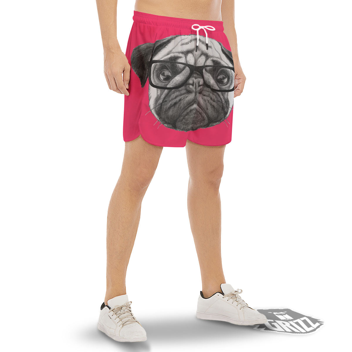 Glasses Pug Portrait Print Men's Gym Shorts-grizzshop
