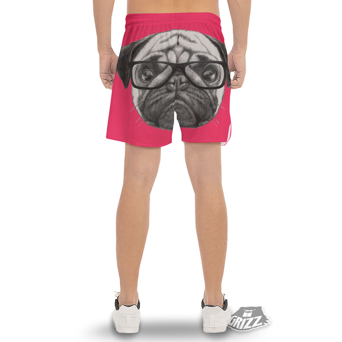 Glasses Pug Portrait Print Men's Gym Shorts-grizzshop