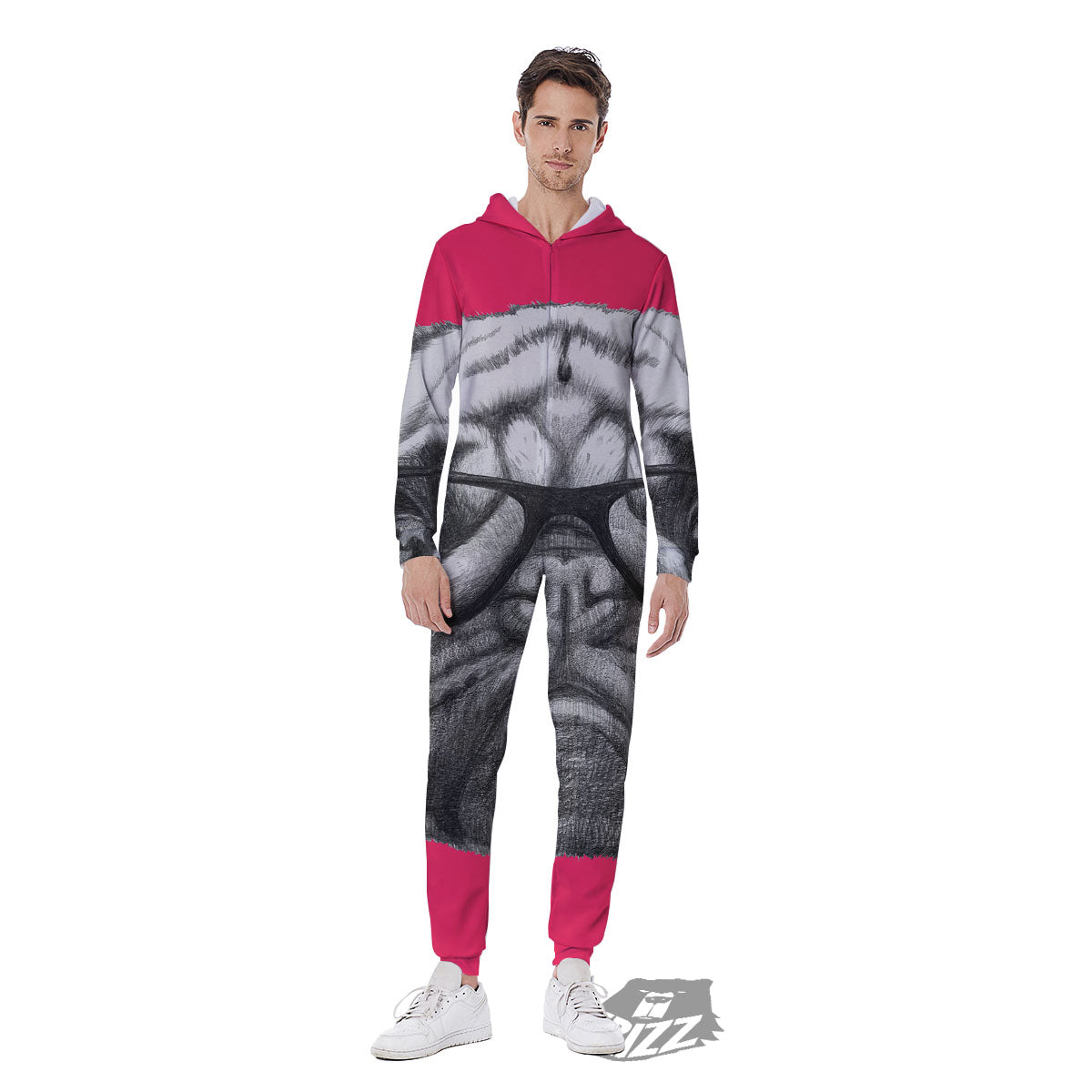 Glasses Pug Portrait Print Men's Jumpsuit-grizzshop