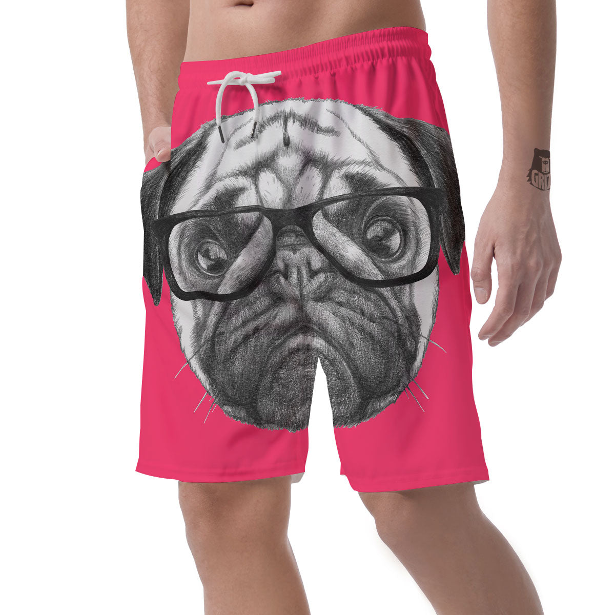 Glasses Pug Portrait Print Men's Shorts-grizzshop