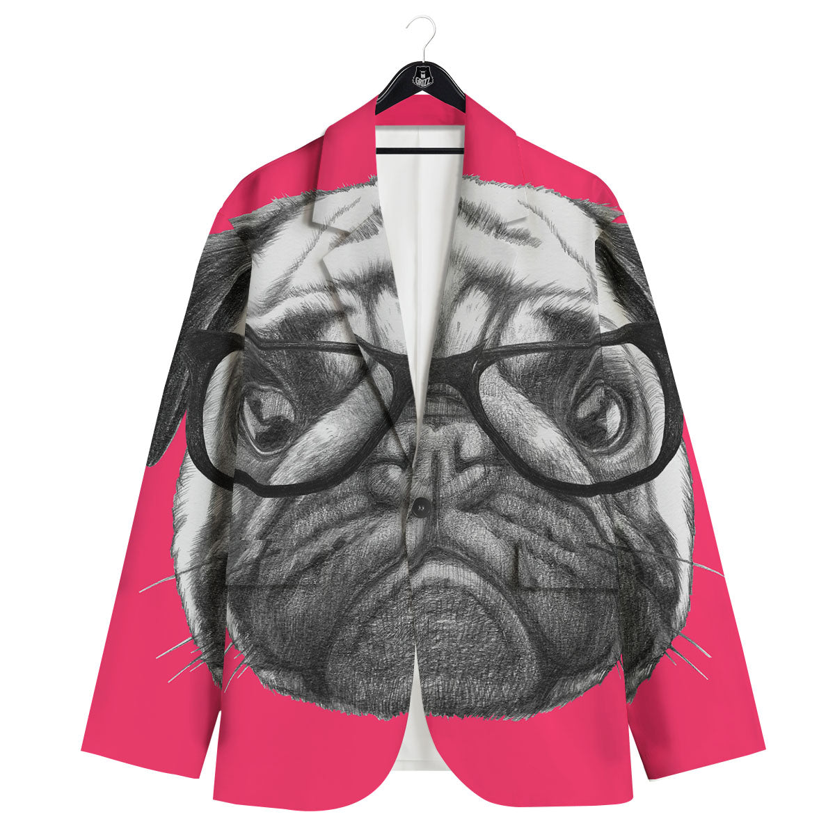 Glasses Pug Portrait Print Men's Sport Coat-grizzshop