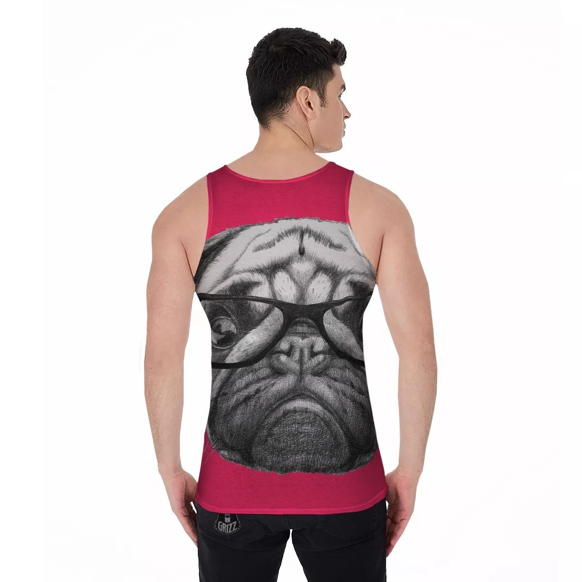 Glasses Pug Portrait Print Men's Tank Top-grizzshop