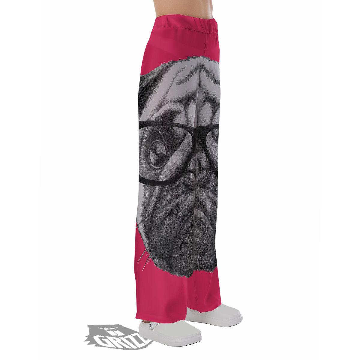 Glasses Pug Portrait Print Pajama Pants-grizzshop