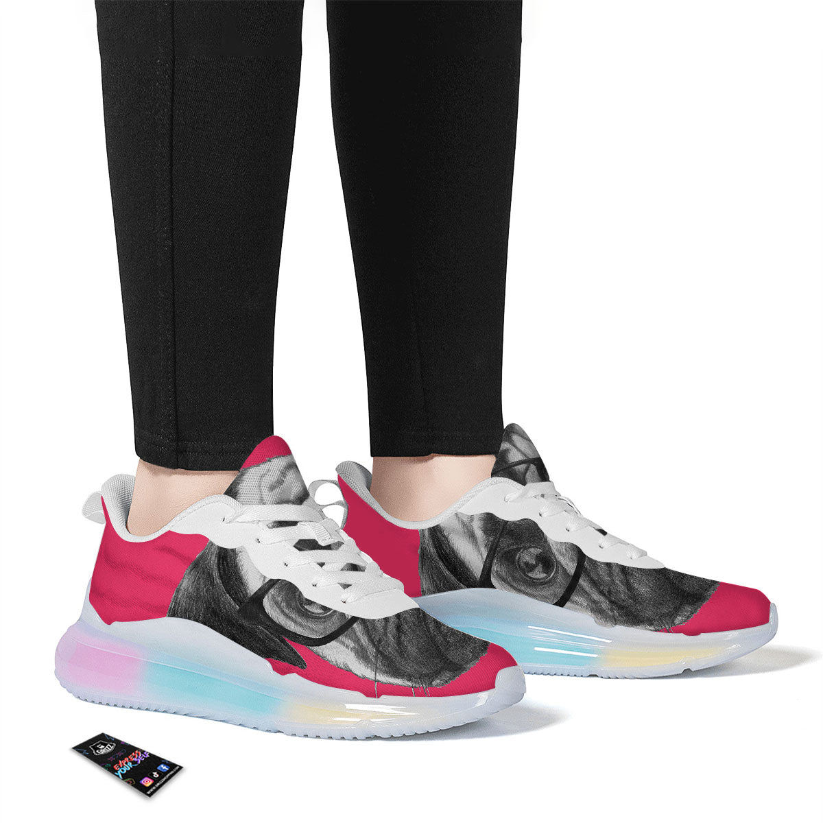 Glasses Pug Portrait Print Running Sneakers-grizzshop