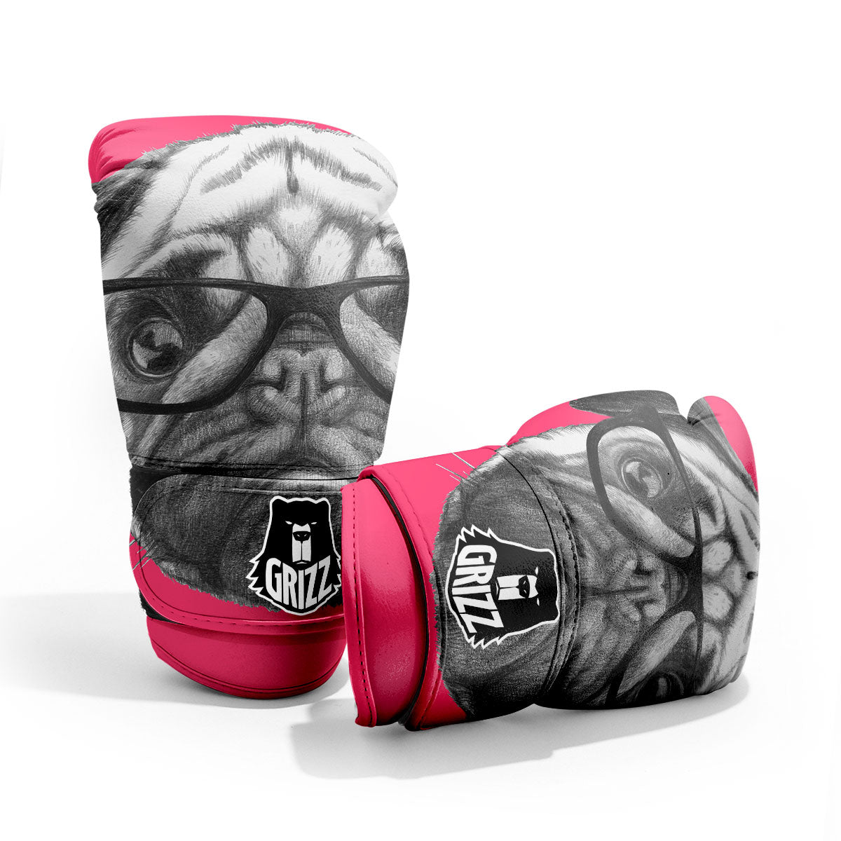 Glasses Pug Portrait Print Pro Boxing Glove